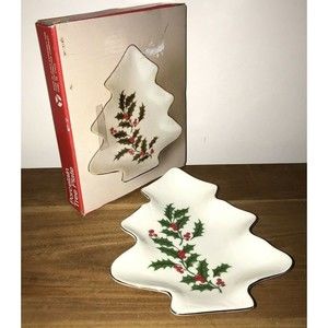 Porcelain Painted Tree Plate York Distribution Co Vintage Christmas Collectible